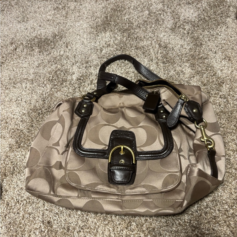Coach Tan and Brown Shoulder Bag